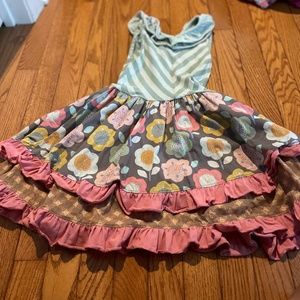 Flower dress with blue stripes size 6, Matilda, Jane